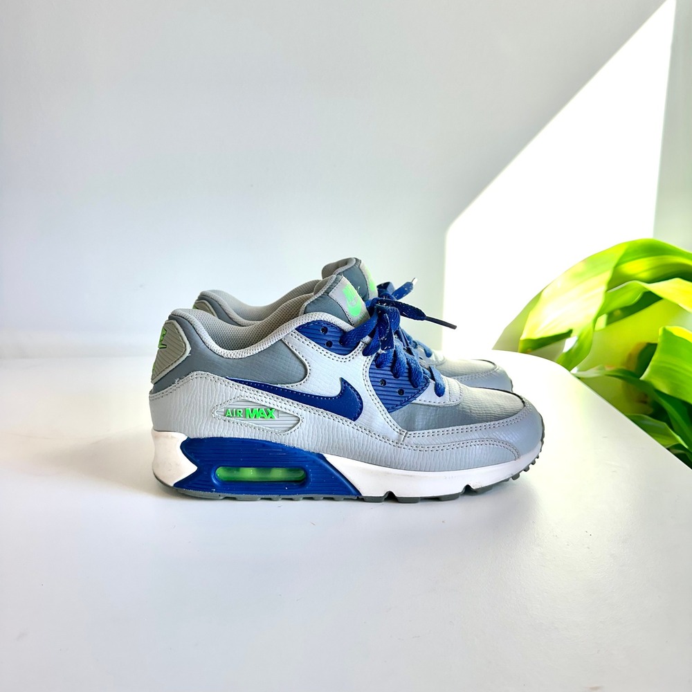 Nike Air Max 90 Wolf‎ Grey Deep Royal Blue Electric Green 724821-005 Kids 6Y